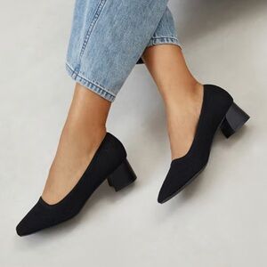 Vivaia Melody Square-Toe Chunky Block Heels – Black Knit – Size US 9.5 (EU 41)